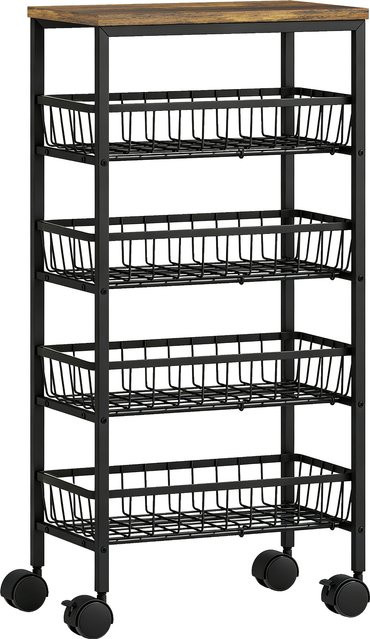 HOMCOM Servierwagen mit 4 Etagen und ausziehbaren Körben, Küchenwagen in Rustikal-Braun mit Rollen für Küche und Wohnzimmer, B/T/H: 81,5 x 40,0 x 24,0 cm - Bild 1