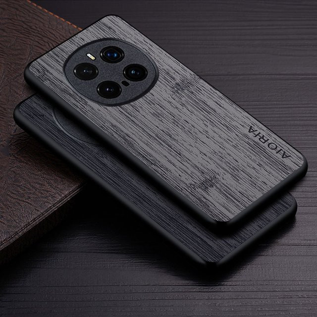 Luxus Handyhülle mit Bambus-Holzmuster aus Leder für Honor Magic 7 Pro, Magic 7 und Magic 6 Pro in Braun - Bild 1