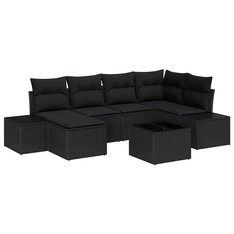 vidaXL Garten-Sofa-Set aus Poly-Rattan in Schwarz, 6-teiliges L-Shape Lounge-Set mit Kissen und wetterfestem Metallgestell - Bild 2
