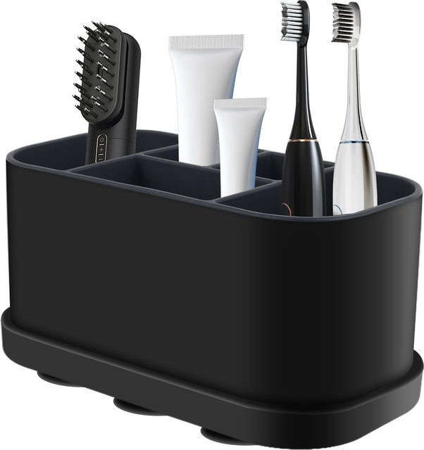 Willstar Zahnbürstenhalter für das Badezimmer mit 5 Slots und Saugnapf, Organizer für elektrische Zahnbürsten und Zahnpasta, Schwarz - Bild 1
