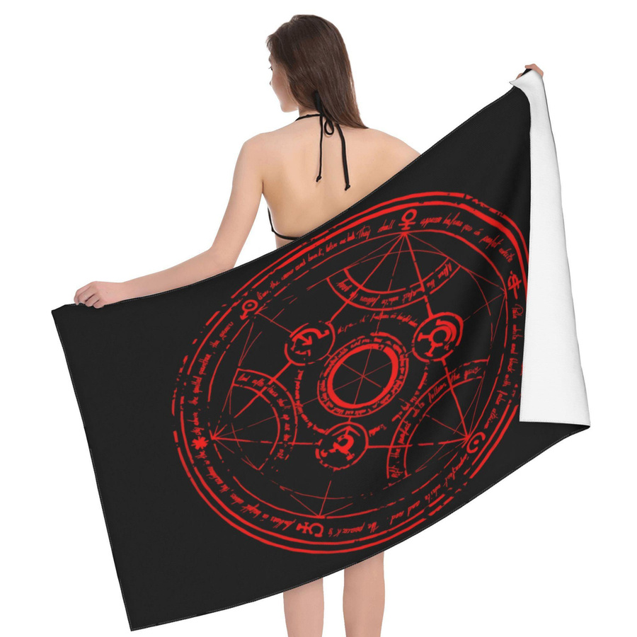 Strandtuch Ka Chen Muda Alchemie Kreis Druck aus Polyester, schnelltrocknend und leicht, weiß/mehrfarbig, B: 40 cm, H: 60 cm - Bild 2