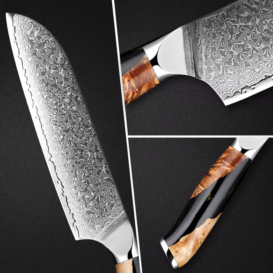 Xituo Santoku-Messer aus Damaststahl mit VG10-Klinge und Holzgriff, 17,78 cm, Mehrfarbig - Bild 3