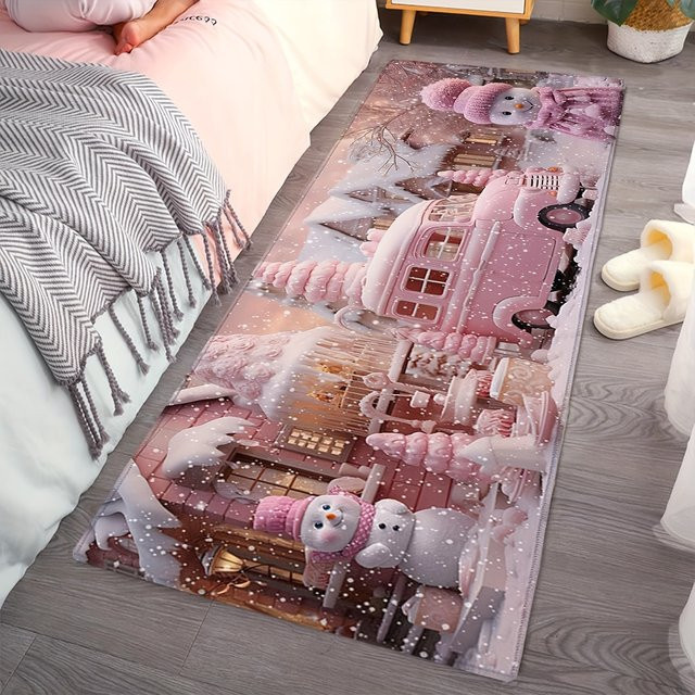 VIKAMA Weihnachts Teppich Schneemann in Rosa, weiche Fußmatte für Wohnzimmer und Schlafzimmer, B/T: 120 x 40 cm - Bild 1