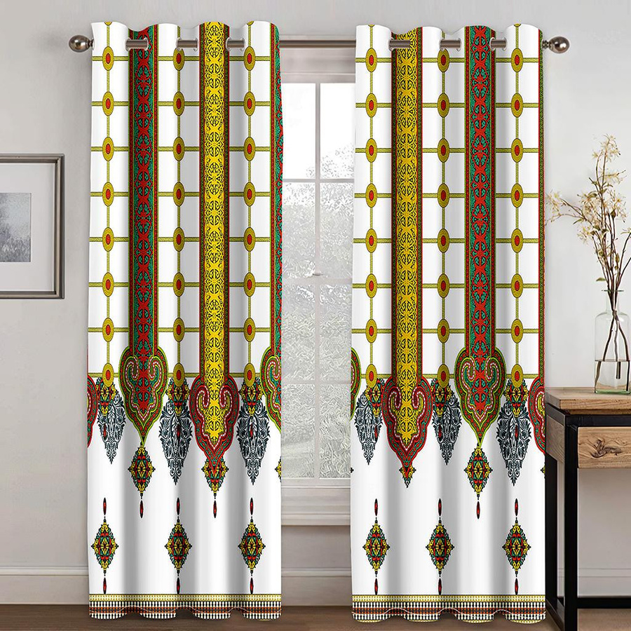 Yiran Furniture Schattenvorhänge im äthiopischen Stil, 2 Panele, halbtransparent, Mehrfarbig, B: 100 cm, H: 130 cm - Bild 2