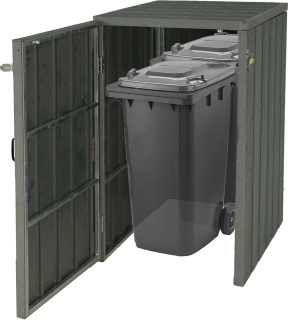 MCW WPC-Mülltonnenverkleidung J28 Premium Mülltonnenbox in Holzoptik Grau, B/T/H: 117 x 80 x 105 cm - Bild 1