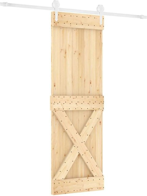 vidaXL Schiebetür aus massivem Kiefernholz in Natur und Weiß, B/H: 80 x 210 cm - Bild 1