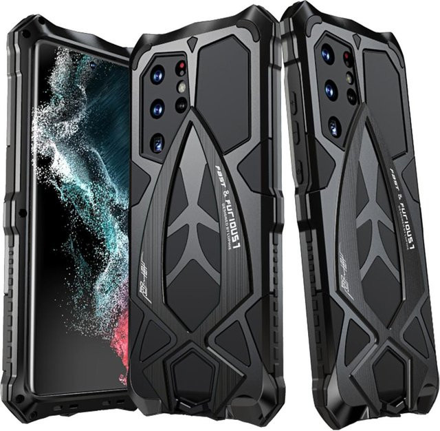 Metal Armor Heavy Duty Stoßfeste Handyhülle mit Kameraschutz für Samsung Galaxy S24 Ultra S23 S22 5G in Schwarz - Bild 1