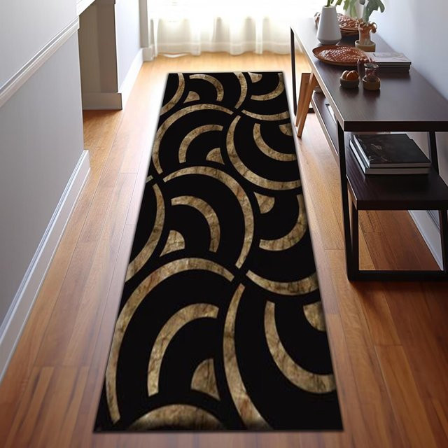 Lodestar Läuferteppich Art Deco mit geometrischem Goldmuster in Grün, B/T: 40 x 120 cm - Bild 1