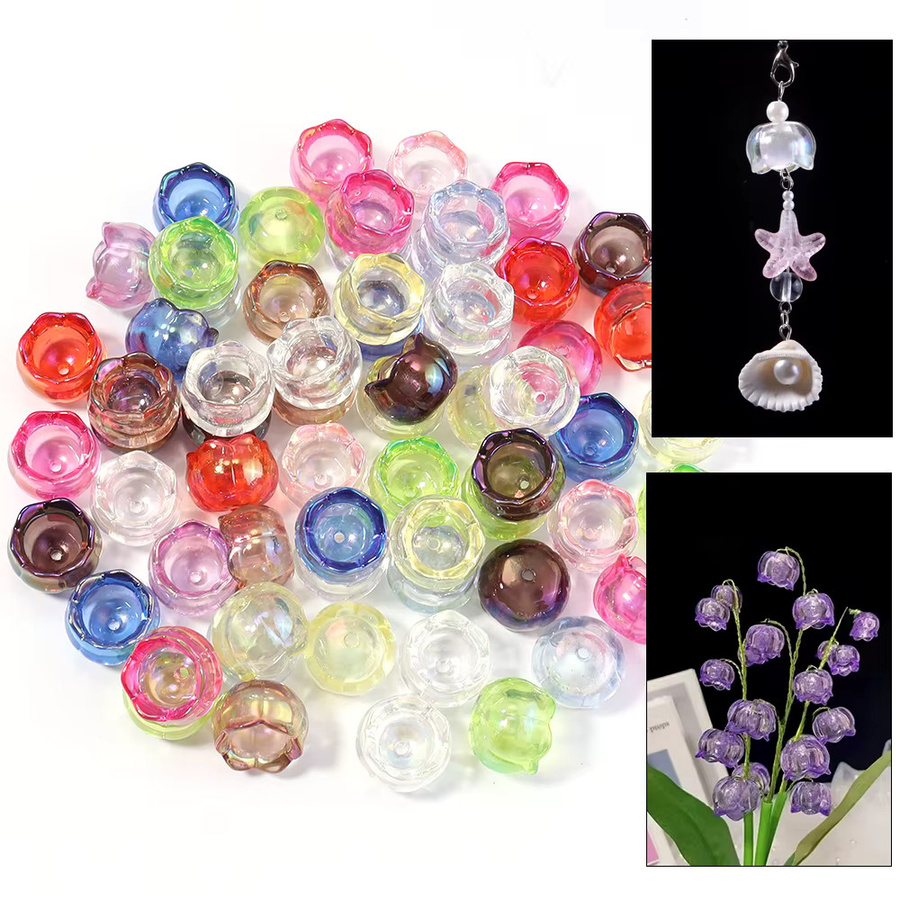 Louleur Acrylperlen Maiglöckchen, transparente Perlenkappe, 10 Stück - Bild 2
