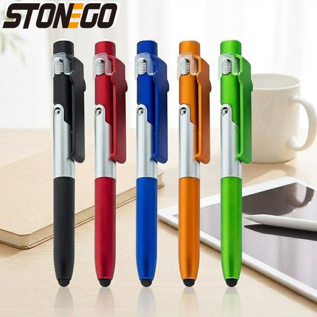 STONEGO 4-in-1 Multifunktions-Kugelschreiber mit Stylus, Taschenlampe und Handyständer in Grün - Bild 1