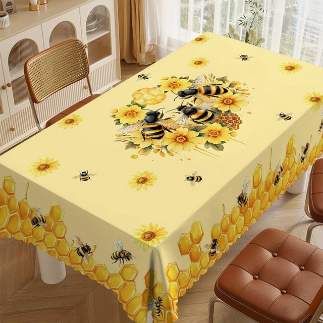 JMG Household Supplies Tischdecke mit Bienenwaben-Blumenmuster in Gelb, rechteckig, B/B: 100 x 160 cm - Bild 1