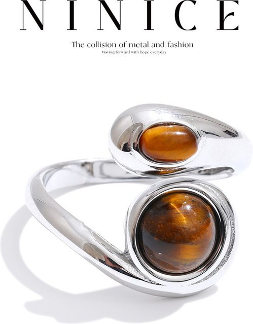 NiNice Ring Edelstahl, Tigerstein, Damen, Größe 8 - Bild 1