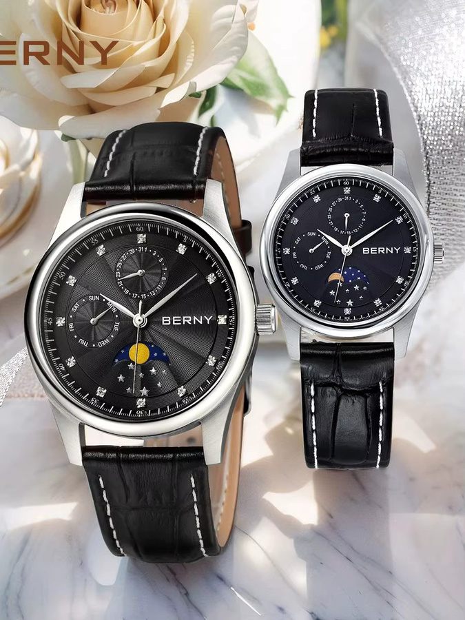 BERNY Armbanduhr, Quarz, Edelstahl, Leder, Silber, Unisex - Bild 4