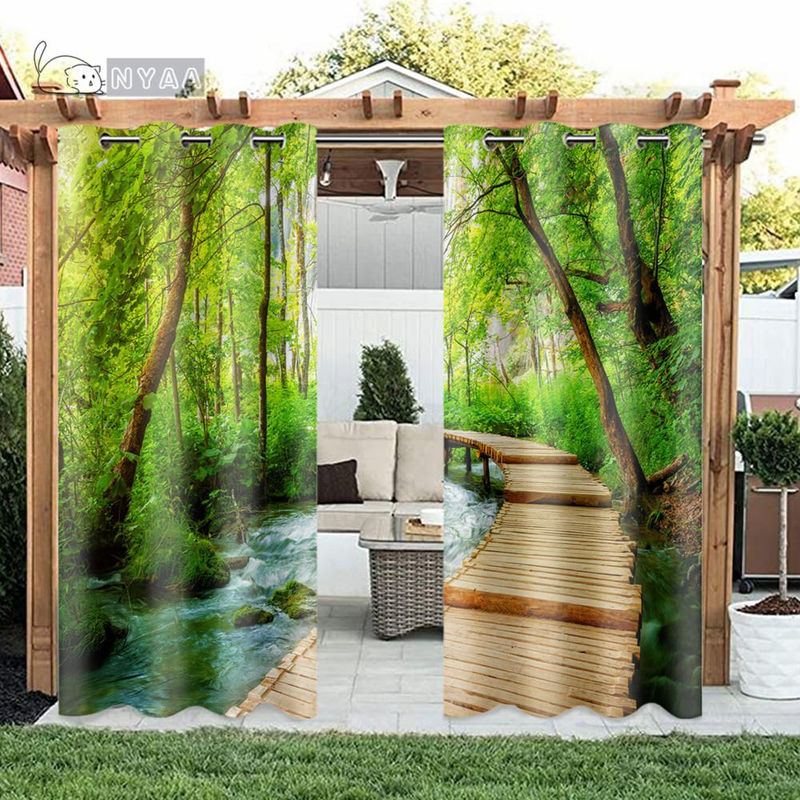 A Family Of Home Textiles Outdoor Pavillon Vorhang Grün Natur Design, 2er Set semi-transparent mit Ösen, Breite: 50 cm, Höhe: 50 cm - Bild 2