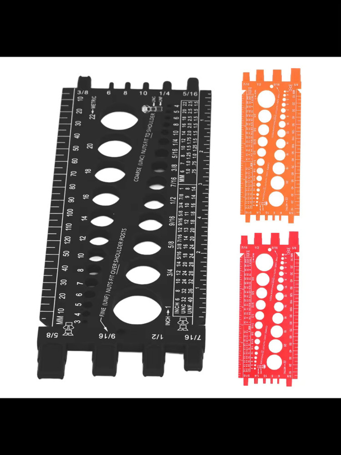 Multifunktionales Gewindeprüfgerät für Muttern, Schrauben und Bolzen in Orange und Schwarz zur schnellen Identifizierung von Zoll- und metrischen Gewinden - Bild 6