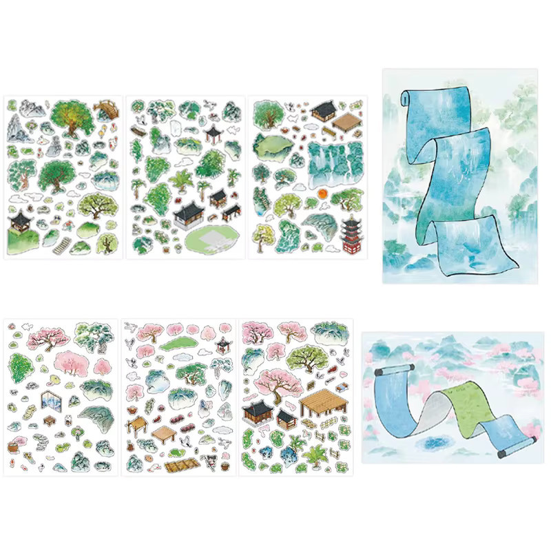 mr.paper Mountain View Thema Aufkleber Set, 12 Stück, 2,5D Übergroße Szene Aufkleber für DIY und Stapelspiele, Mehrfarbig - Bild 4