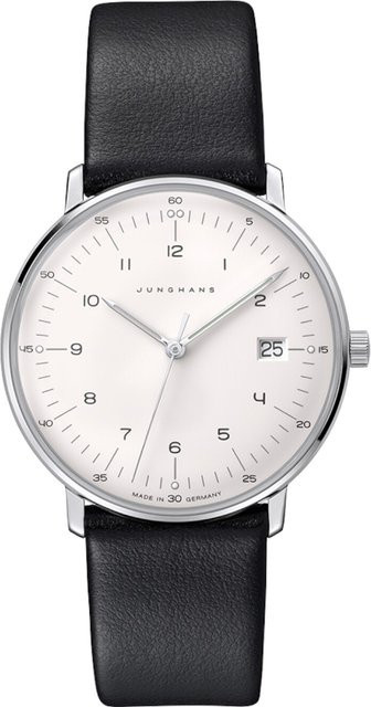 Junghans Max Bill Damenuhr, Quarz, Edelstahl, 33 mm, Leder, Weiß - Bild 1