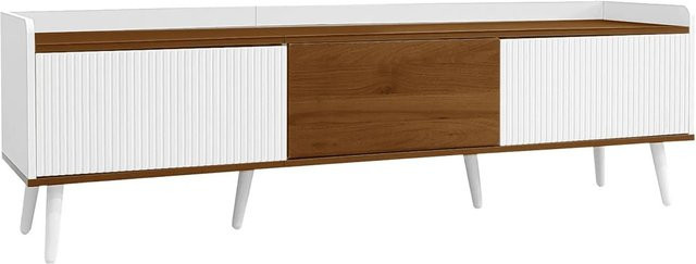 okwish TV Schrank mit Türen und Stauraum in Weiß und Holzfarbe, B/T/H: 160 x 39 x 49,5 cm - Bild 1