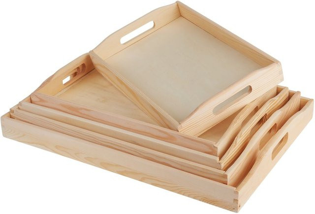 VBS Tablett 5er-Set aus Kiefernholz und Sperrholz in Beige - Bild 1
