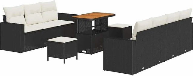 vidaXL Garten-Sofa-Set 10-tlg in Schwarz und Beige mit Poly-Rattan und Kissen sowie Stauraumfunktion - Bild 1
