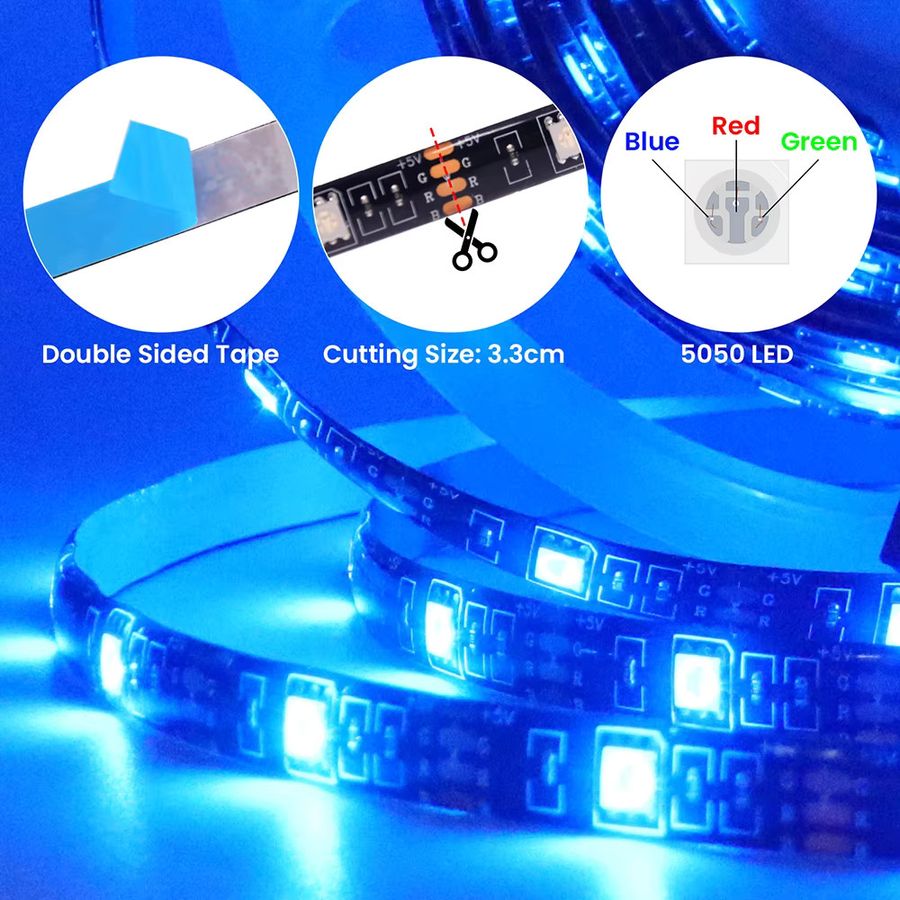 HAGAHA RGB LED-Streifen USB-betrieben Wasserdicht mit 44-Tasten Fernbedienung für Innen- und Außendekoration DC 5V 5050 - Bild 2