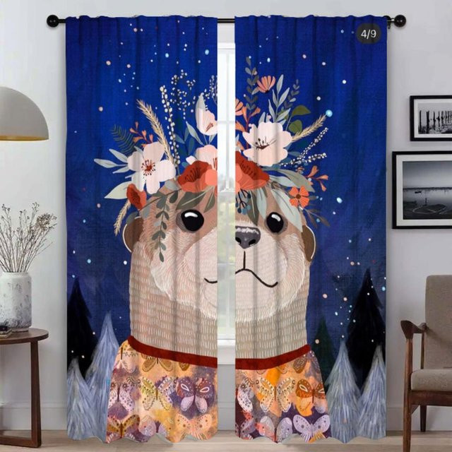 2er-Set Tiermotiv Verdunkelungsvorhänge aus Tüll in Blau für Kinderzimmer und Wohnzimmer, B: 50 cm, H: 70 cm - Bild 1