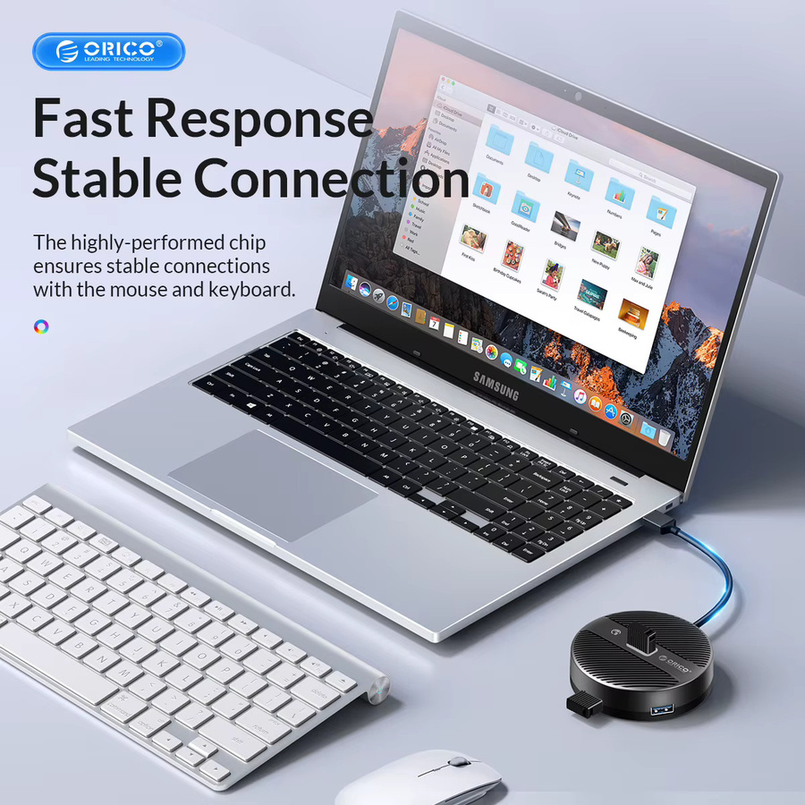 ORICO RGB USB 3.0 Hub mit USB-C Power Port Adapter, 5 Gbit/s Multi Splitter OTG Adapter für PC, Computer und MacBook Pro, Schwarz - Bild 2