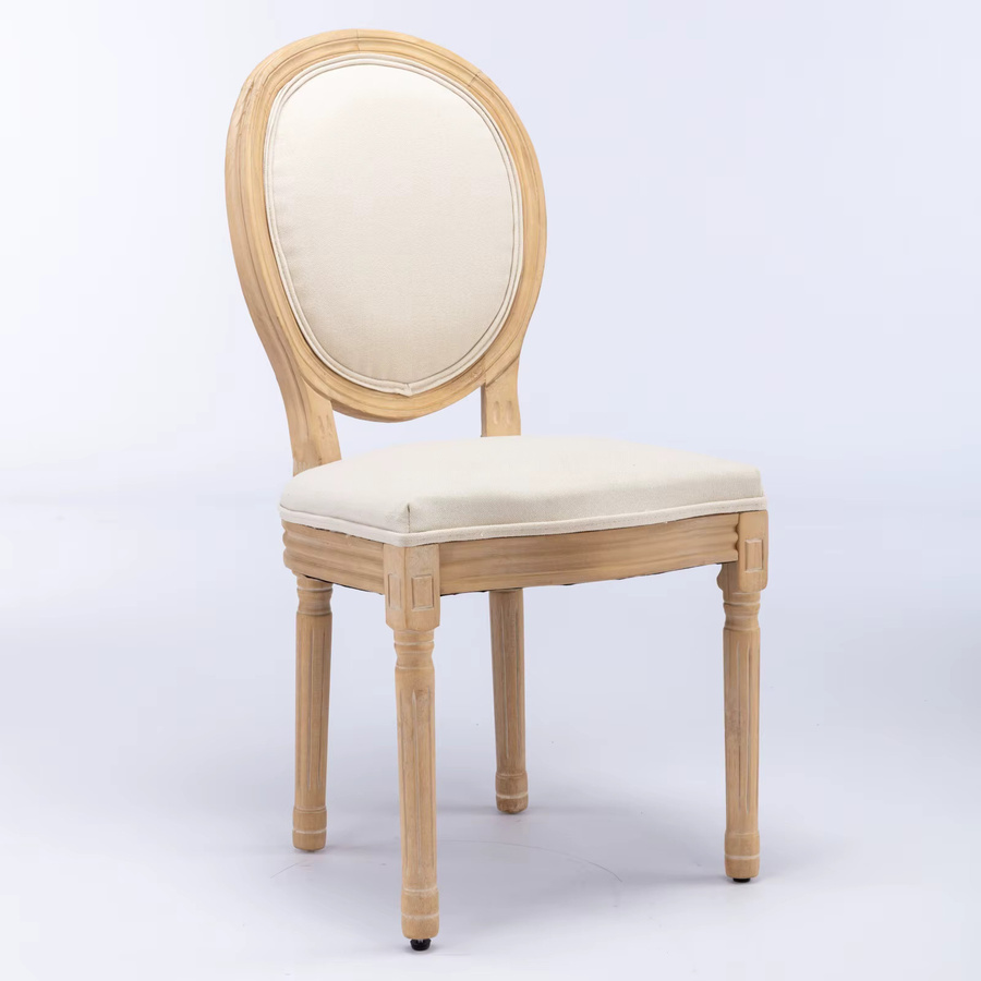 2er-Set Esszimmerstühle im französischen Stil mit Massivholzrahmen und antik bemaltem Leinenstoff in Beige - Bild 3