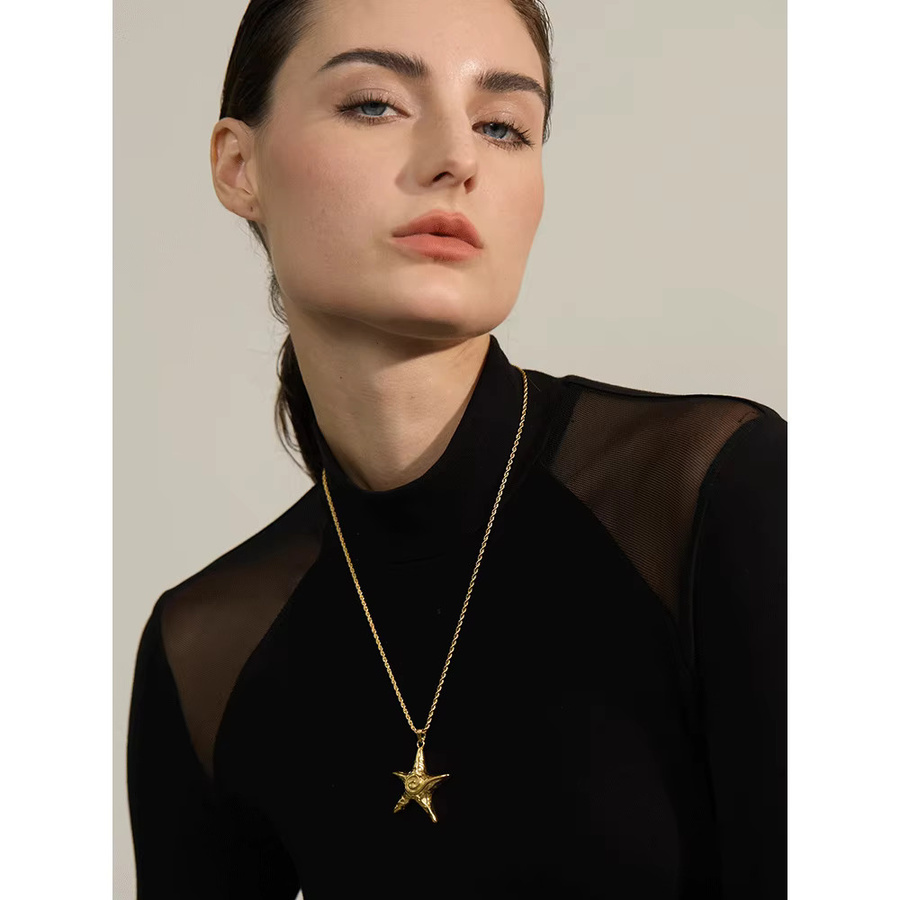 Yhpup Halskette mit Seestern-Anhänger, Edelstahl, Gold, Unisex - Bild 2