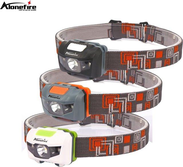 Alonefire LED Stirnlampe mit Stroboskoplicht in Weiß und Rot, tragbare Kopflampe für Outdoor, Wandern und Camping, AAA-Batteriebetrieb - Bild 1