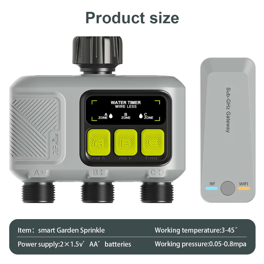 JIHUAN Smart Bewässerungssystem mit 3 Zonen, Tuya WiFi und RF433, Automatischer Garten-Wassertimer in Grau - Bild 4