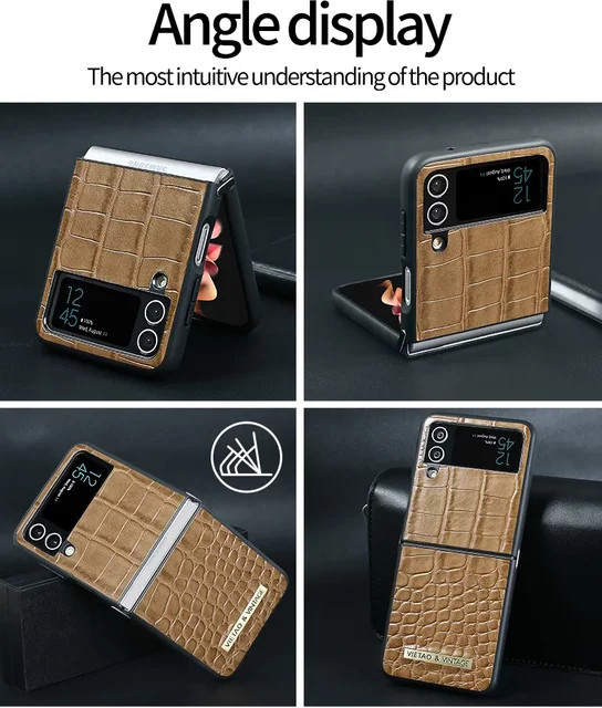 Samsung PU-Leder Handyhülle für Galaxy Z Flip 5, 4, 3 in Rot und Braun - Bild 1