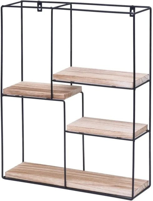 MCW Wandregal K76 Industrial Design aus Massiv-Holz und Metall, Braun, B: 51 cm, H: 40 cm, T: 11 cm - Bild 1