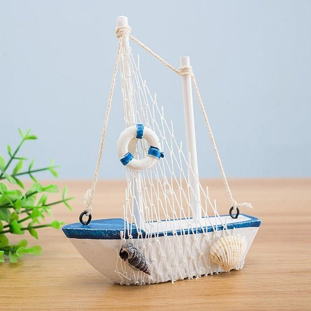 Love Home Garden Mini Segelboot aus Holz im mediterranen Nautik-Stil, Blau-Weiß-Multicolor, Tischdekoration - Bild 1