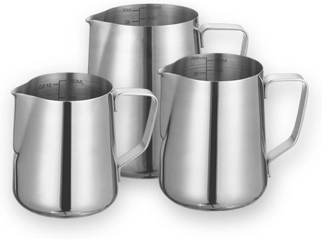 Milchkännchen aus Edelstahl für Barista Latte Espresso und Cappuccino, Silber, Volumen: 350 ml, 580 ml, 900 ml - Bild 1