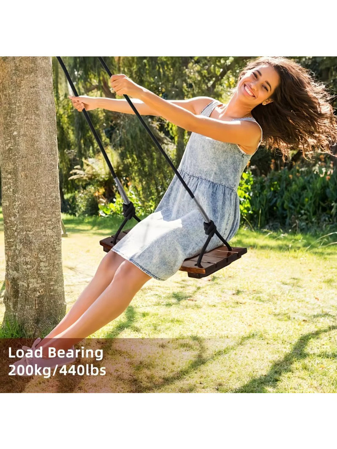 LIUSHADUOLA Hängeschaukel für Erwachsene aus Massivholz, Rustikale Garten-Hängematte für Innen und Außen, Braun oder Gelb - Bild 3