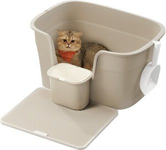 Feandrea Katzentoilette für große Katzen mit hohen Seitenwänden in Beige - Bild 1