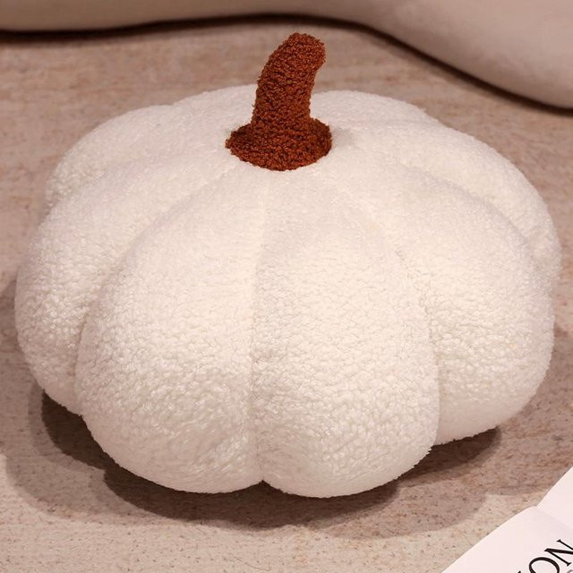 Yiran Health & Beauty Kürbis Plüsch Sitzkissen in Orange und Weiß für Halloween und Heimdeko - Bild 1