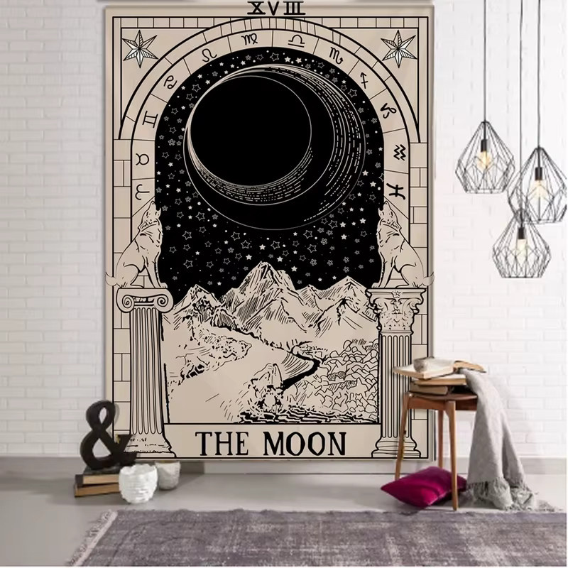 VIKAMA Tarot Wandteppich mit Sonne, Mond und Sternen – Mystischer Boho Wandbehang im abstrakten Design - Bild 3