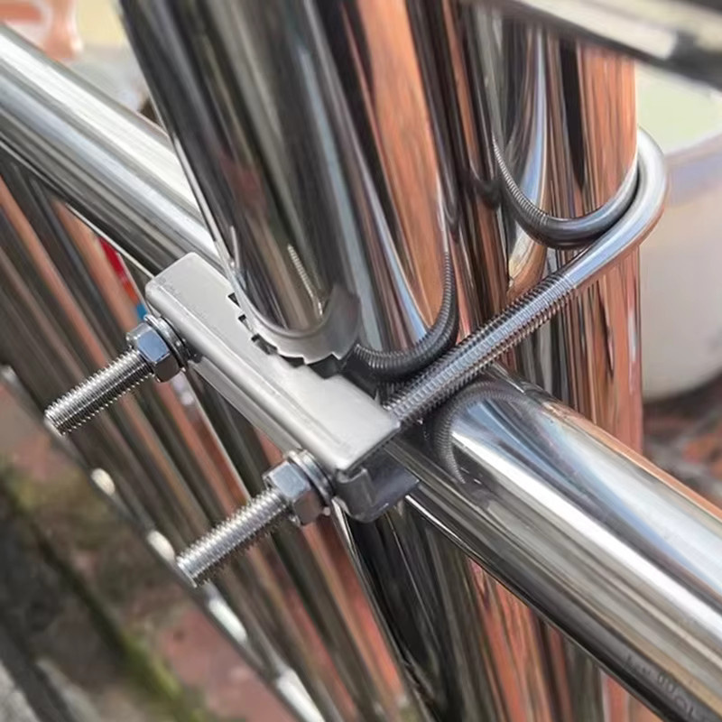 HUXUAN M6 U-Bolzen Montagezubehör aus Edelstahl, Hochbelastbare Mast-zu-Mast-Klemme und V-Kiefer-Blockmontagehalterung für Außenantennen, Silber - Bild 2