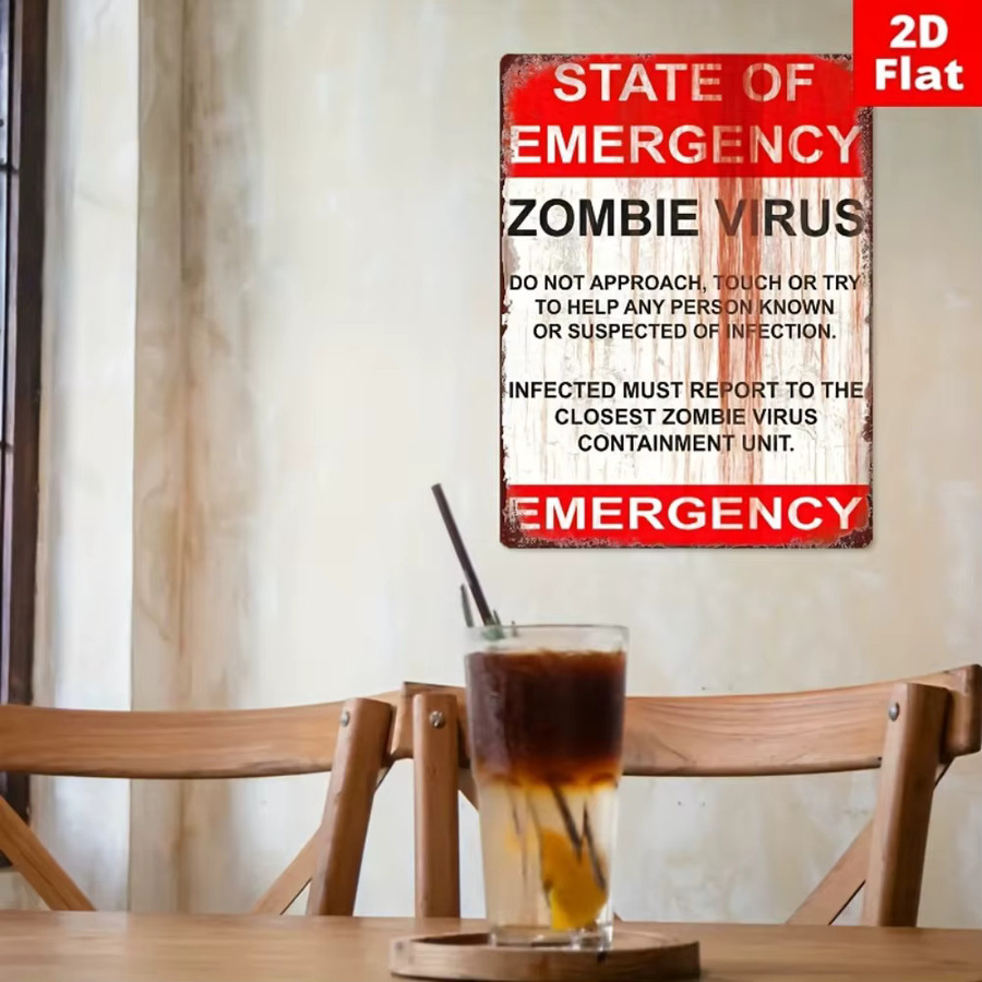 CIFBUY Zombie-Virus-Schild Retro-Wandkunst aus Metall für Halloween, Rechteckig, Breite: 30,0 cm, Höhe: 20,0 cm, Tiefe: 1,0 cm - Bild 4