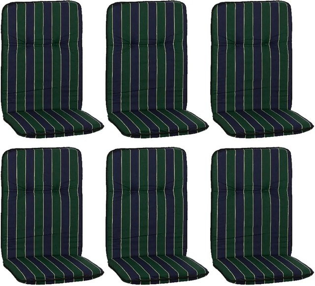 Beo Sitzauflage Hochlehner Eagle 6er-Set Blau-Dunkelgrün gestreift - Bild 1