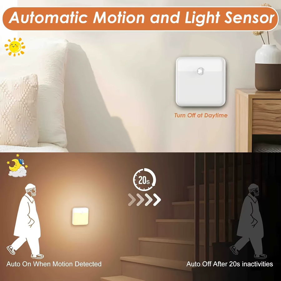 Ouelico Quadratische LED-Schrankbeleuchtung mit Bewegungssensor, USB-aufladbar, Warmweiß, Weiß - Bild 5