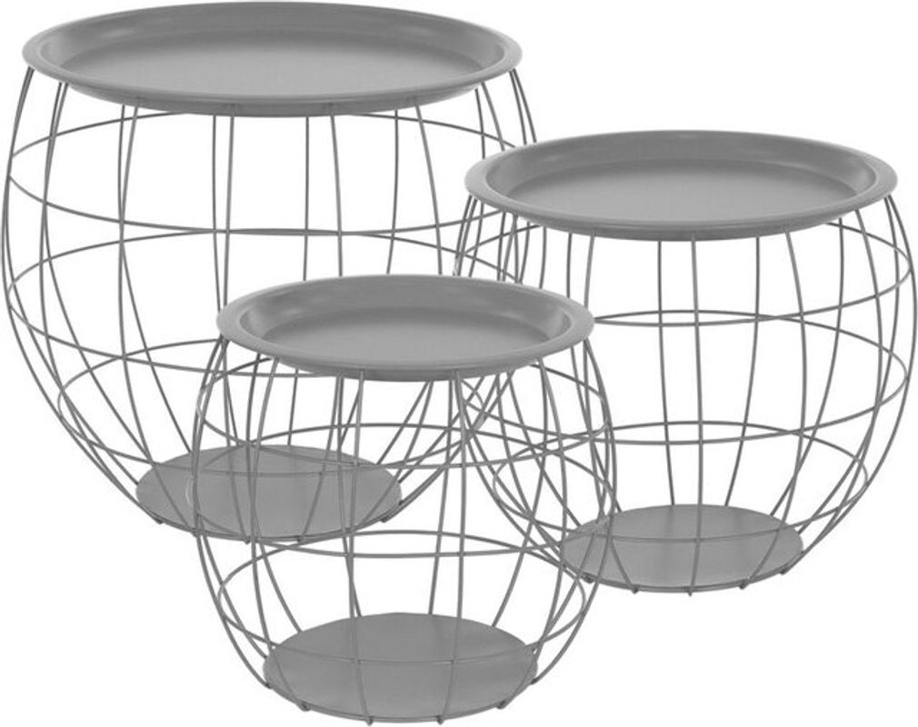 ML-Design Beistelltisch 3er Set Grau aus Metall mit runden Ablagen - Bild 2