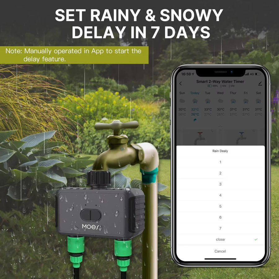 MOES Tuya Bluetooth Smart Sprinkler Ventil Controller mit 2 Ausgängen, programmierbarer Wasser Timer für Waschmaschine und Garten, Farbe: Grau - Bild 3