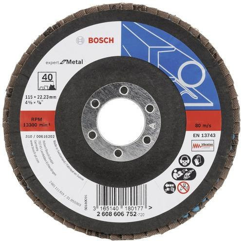 Bosch Fächerschleifscheibe Expert for Metal für Stahl, Durchmesser: 115 mm, Bohrungs-Ø: 22,23 mm, Körnung: 40, Mehrfarbig - Bild 1