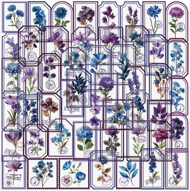 Rspctou Aufkleber, Transparente Retro Lila Pflanzen Blumen Cartoon, 10 Stück - Bild 1