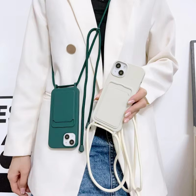 SZMUGUA Crossbody-Lanyard-Handyhülle für iPhone 17 16 15 14 13 12 11 Pro Max mit Silikon-Kartenfach und Fallschutz in Green und Multicolour - Bild 1