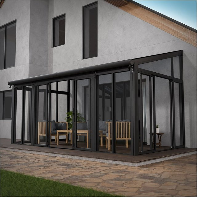 Juskys Wintergarten mit Doppelschiebetüren in Grau, 15 m², UV-Schutz, wasserdicht und winterfest, B/T/H: 548 x 292 x 312 cm - Bild 3