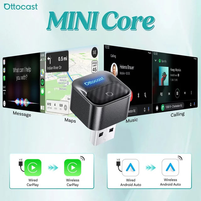 Ottocast 2026 Mini Core Kabelloser CarPlay und Android Auto Adapter 2-in-1 3.0 Cube Dongle in Schwarz für Kia Benz VW Toyota MG - Bild 1